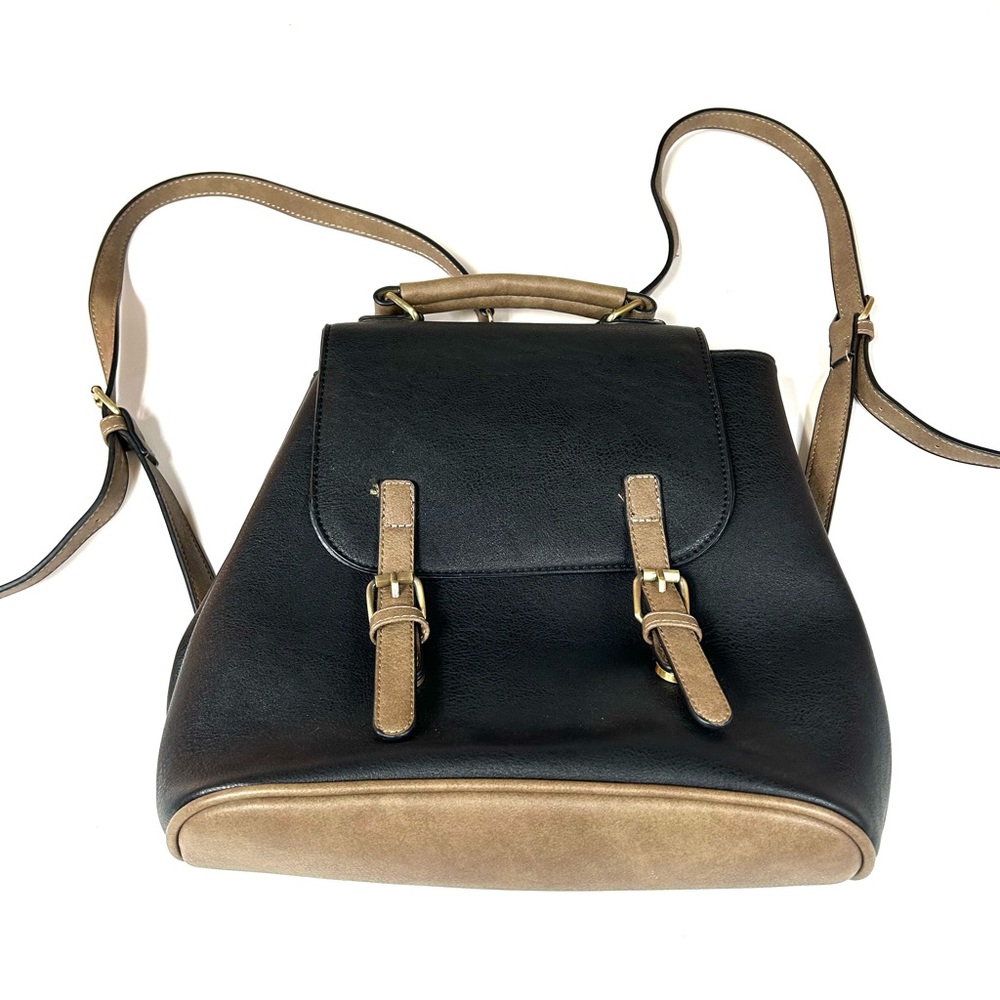 Jen & Co Brooks Vegan Leather Backpack Convertible  Bag Black Brown #1755